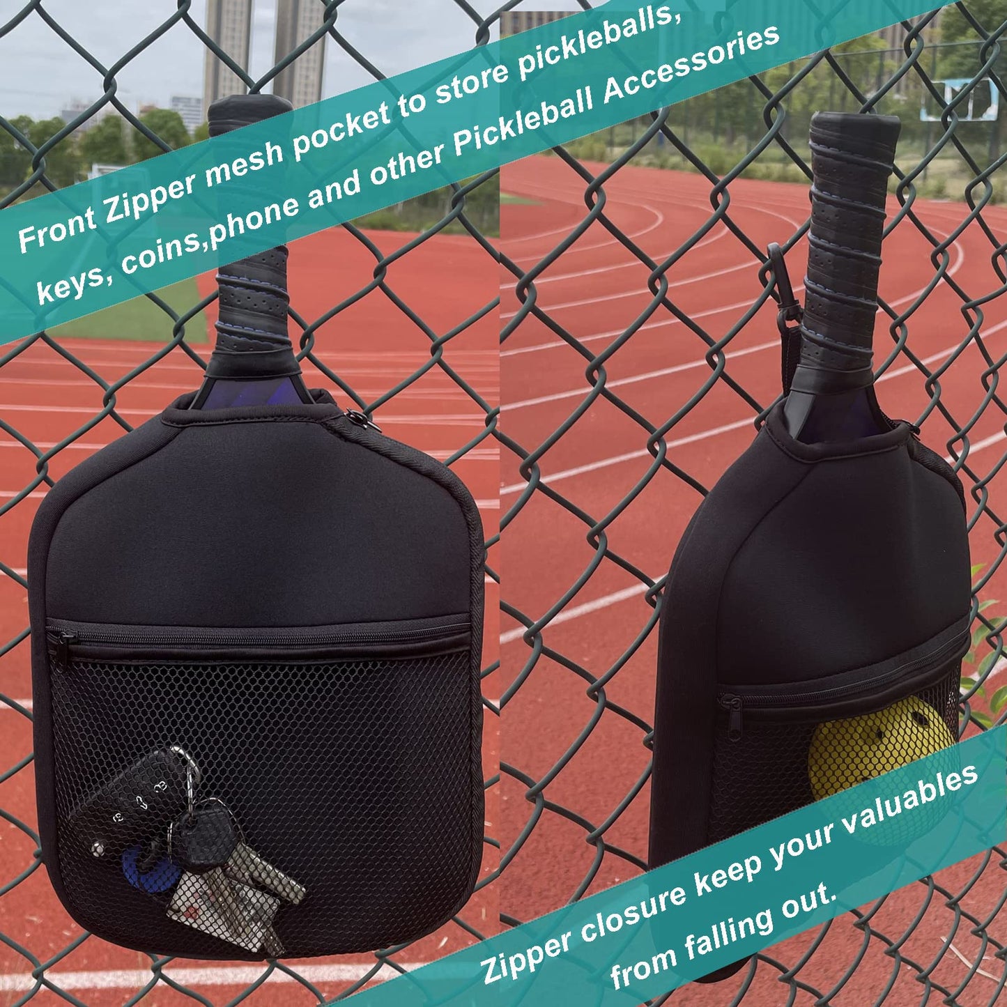 Improved Pickleball Paddle Cover with Hook,Pickleball Racket Carry Sleeve with Zipper,Pickleball Paddle Protective Bag