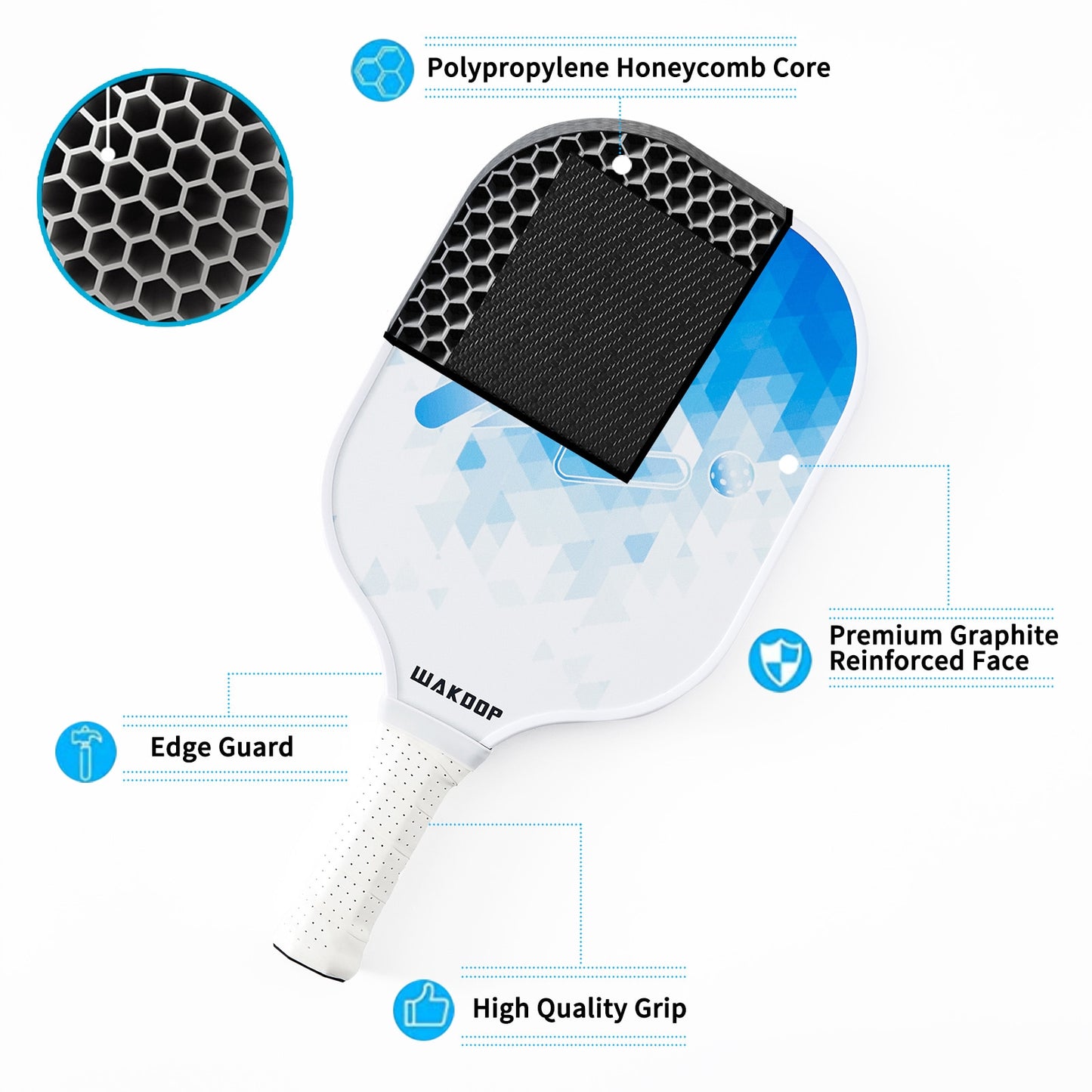 Wakdop USAPA Approved Pickleball Paddle with Grip, Pickleball Set of 1 Paddle 1 Grip And Portable Carry Bag