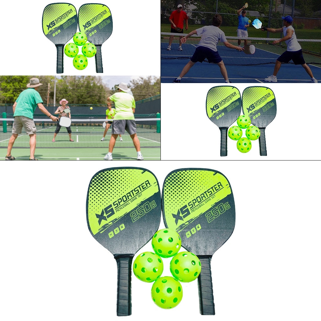 Rackets Set, Pickleball Paddle Set of 2 Rackets and 4 Pickleballs Balls, Pickle-Ball Racquet with Bag