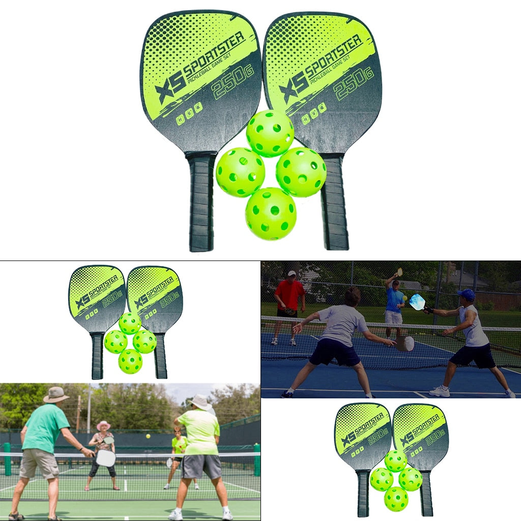 Rackets Set, Pickleball Paddle Set of 2 Rackets and 4 Pickleballs Balls, Pickle-Ball Racquet with Bag