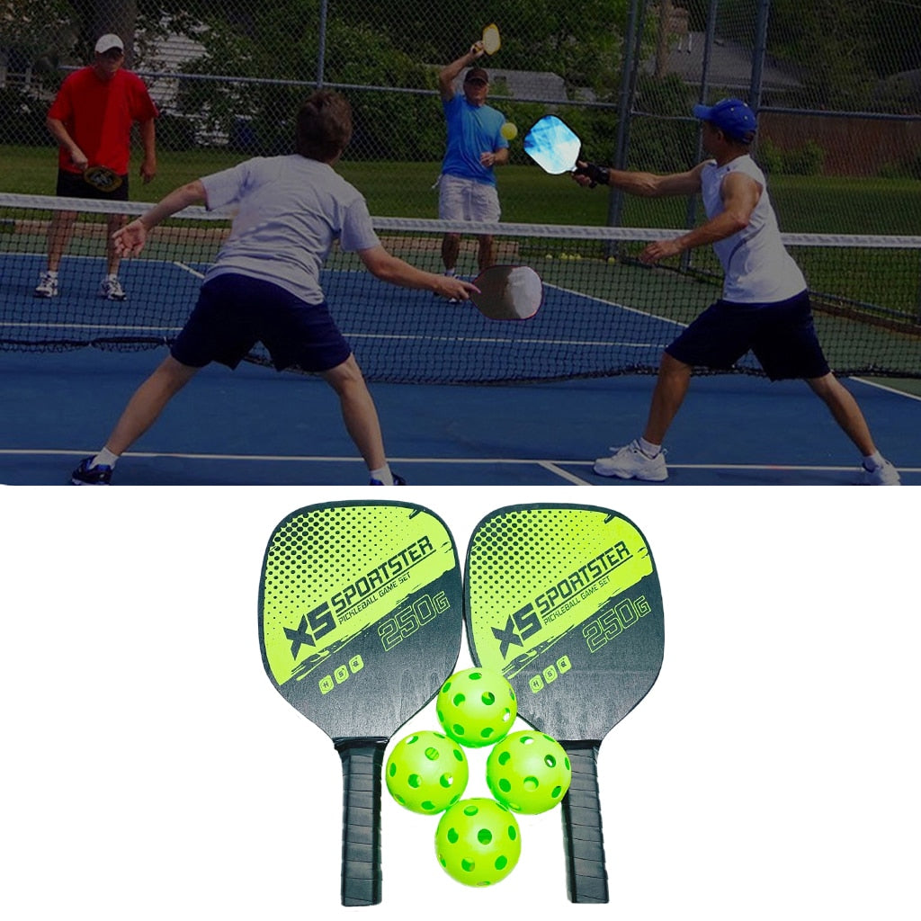 Rackets Set, Pickleball Paddle Set of 2 Rackets and 4 Pickleballs Balls, Pickle-Ball Racquet with Bag