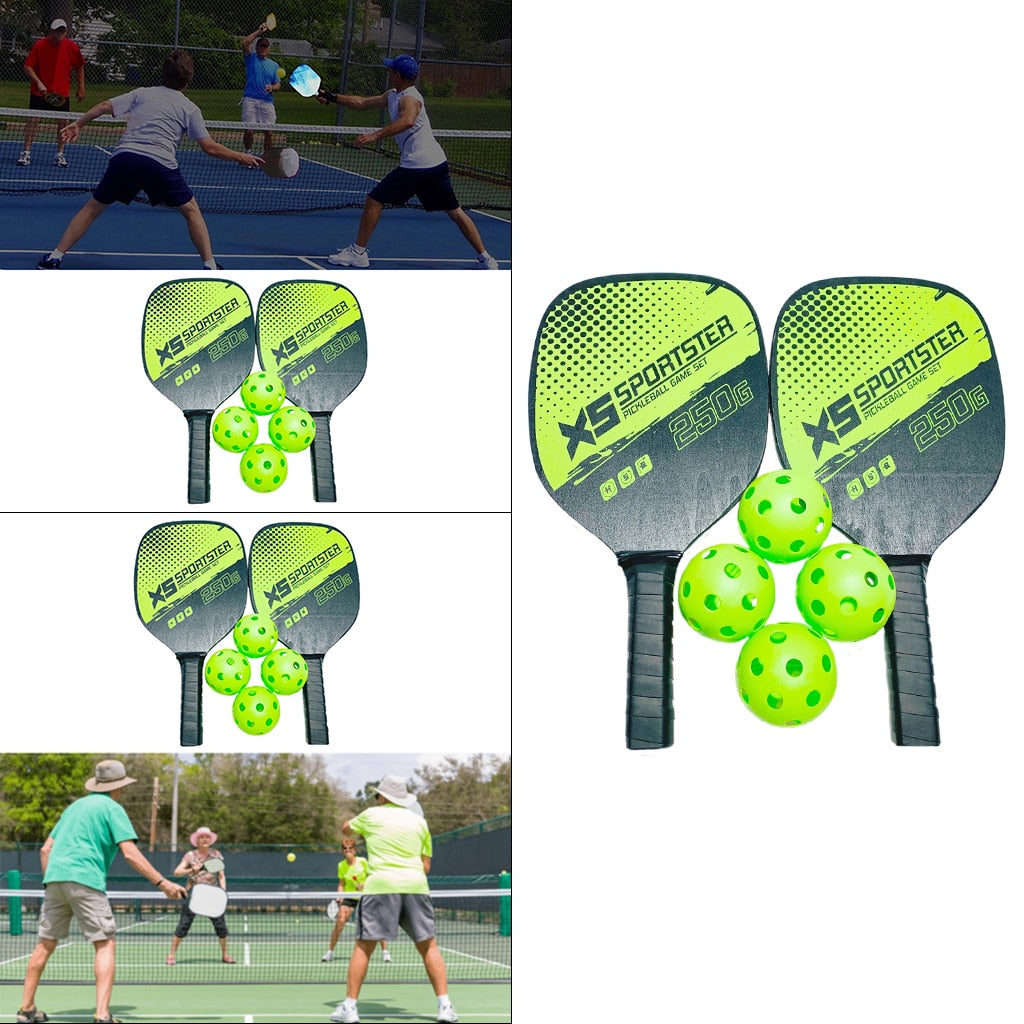 Rackets Set, Pickleball Paddle Set of 2 Rackets and 4 Pickleballs Balls, Pickle-Ball Racquet with Bag